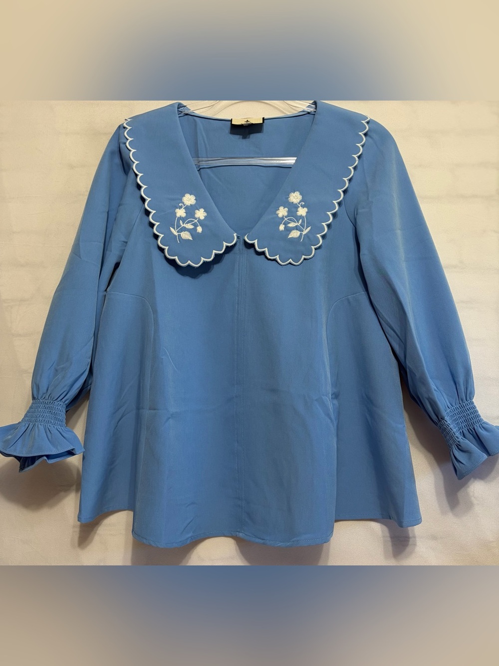 Tuckernuck Blue Scalloped Peter Pan Collar Blouse